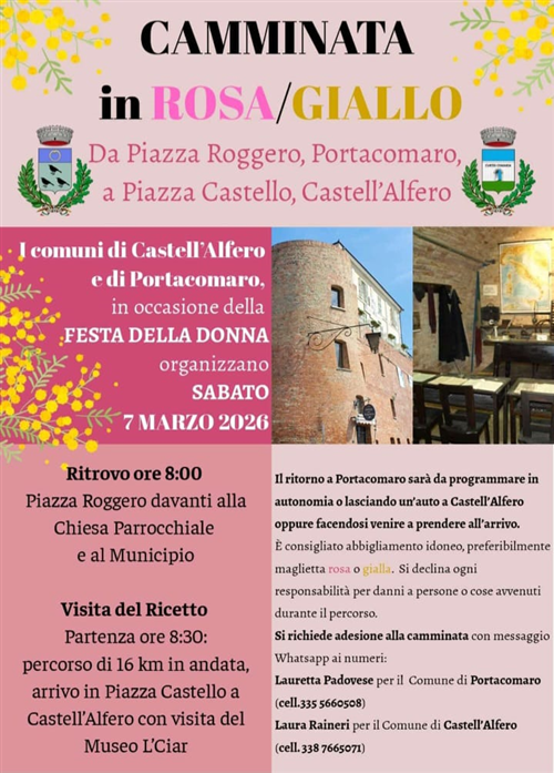 Camminata in Rosa/Giallo da Portacomaro a Castell'Alfero sabato 7 Marzo